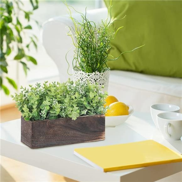 Artificial Eucalyptus in Rectangular Wood Box Potted Fake Plants Mantle Decor - Picture 7 of 7